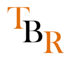Stylized TBR logo in orange and black serif letters on a white background