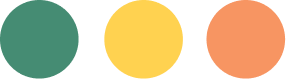 Tres círculos de colores: verde, amarillo y naranja sobre un fondo blanco