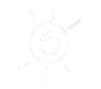 Simple smiling sun icon with rays in a light outline style
