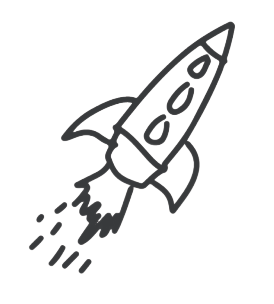 Cartoon rocket launching upward, leaving a smoky exhaust trail.