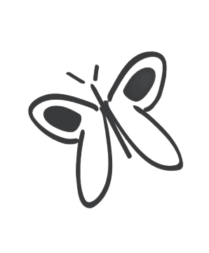 Minimal black line drawing of a butterfly on a white background