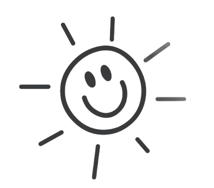 Simple smiling sun doodle with black rays on a white background