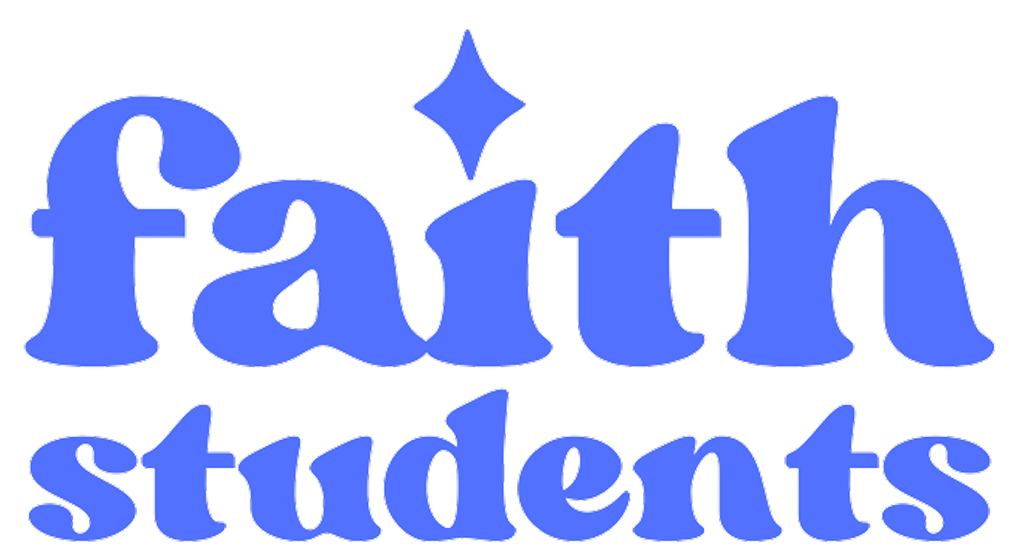 Blue “faith students” logo in rounded lowercase letters with a star above the i