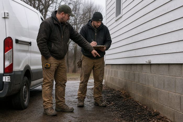 Basement waterproofing crew at a Lima, OH home