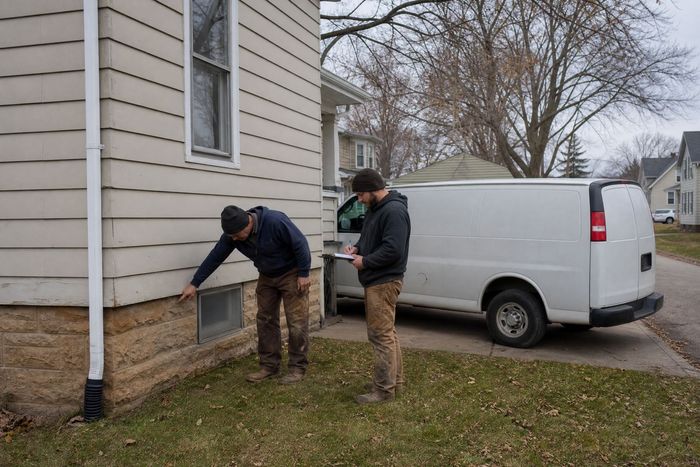 Basement waterproofing crew at a Zanesville, OH home