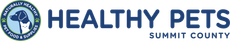Healthy Pets Summit County logo: a circular icon with a dog silhouette next to the brand name in blue text.