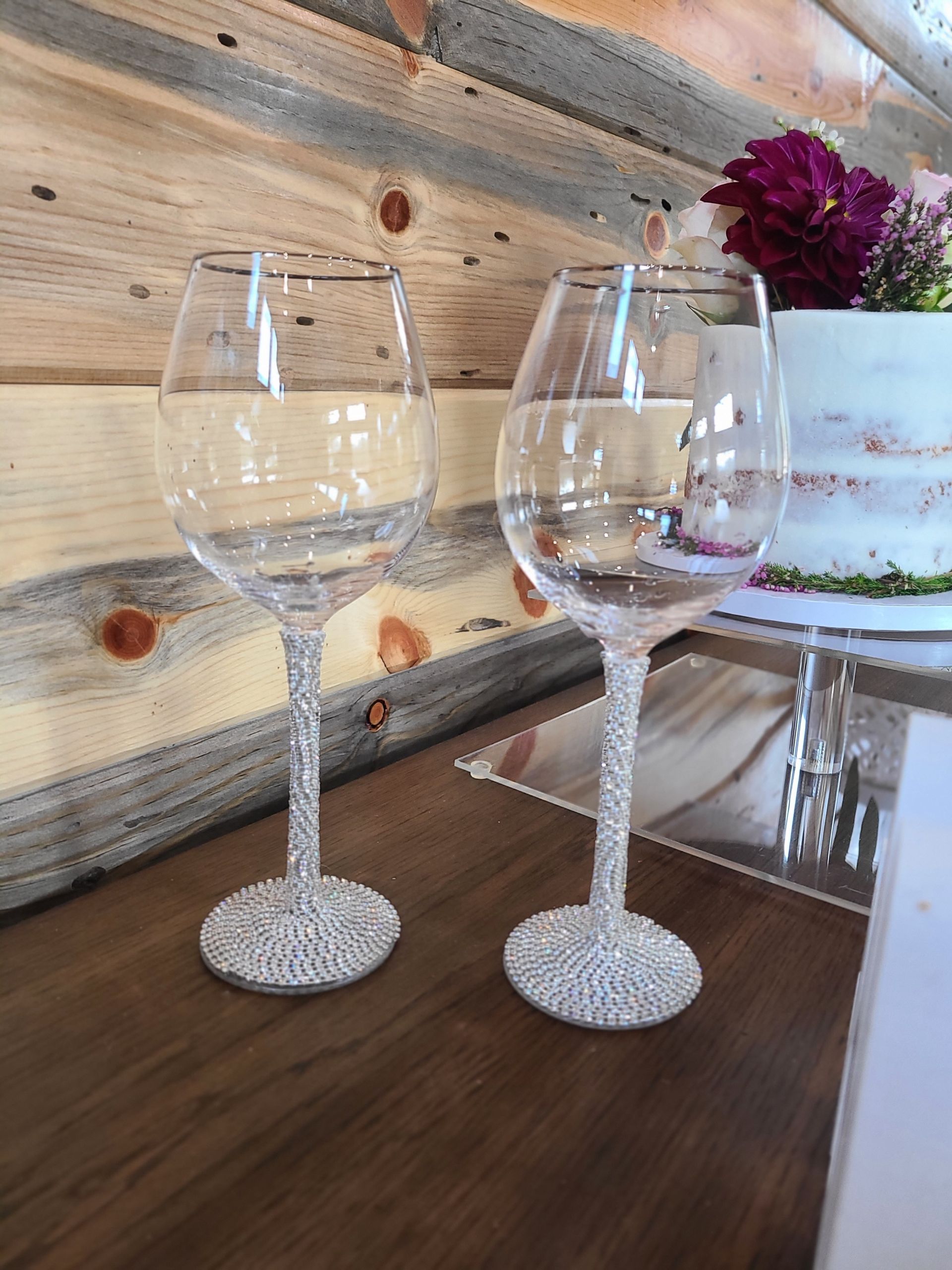 wine glasses embellished with rhinestones for wedding