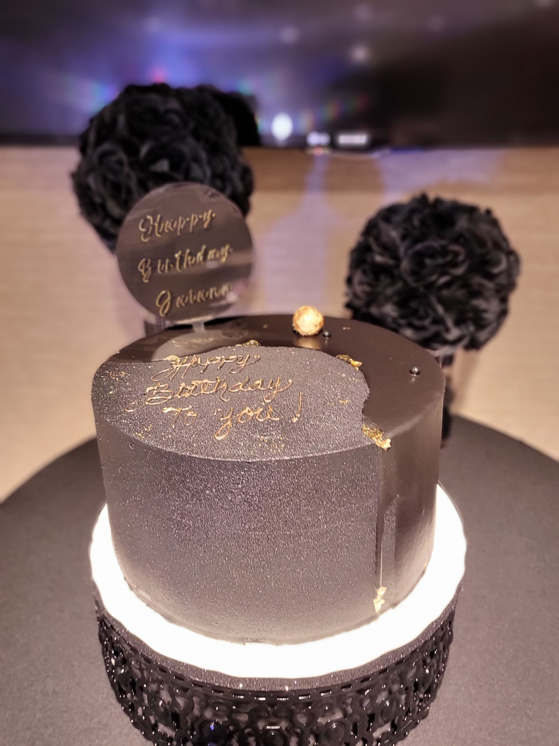 black and silver birthday cake
