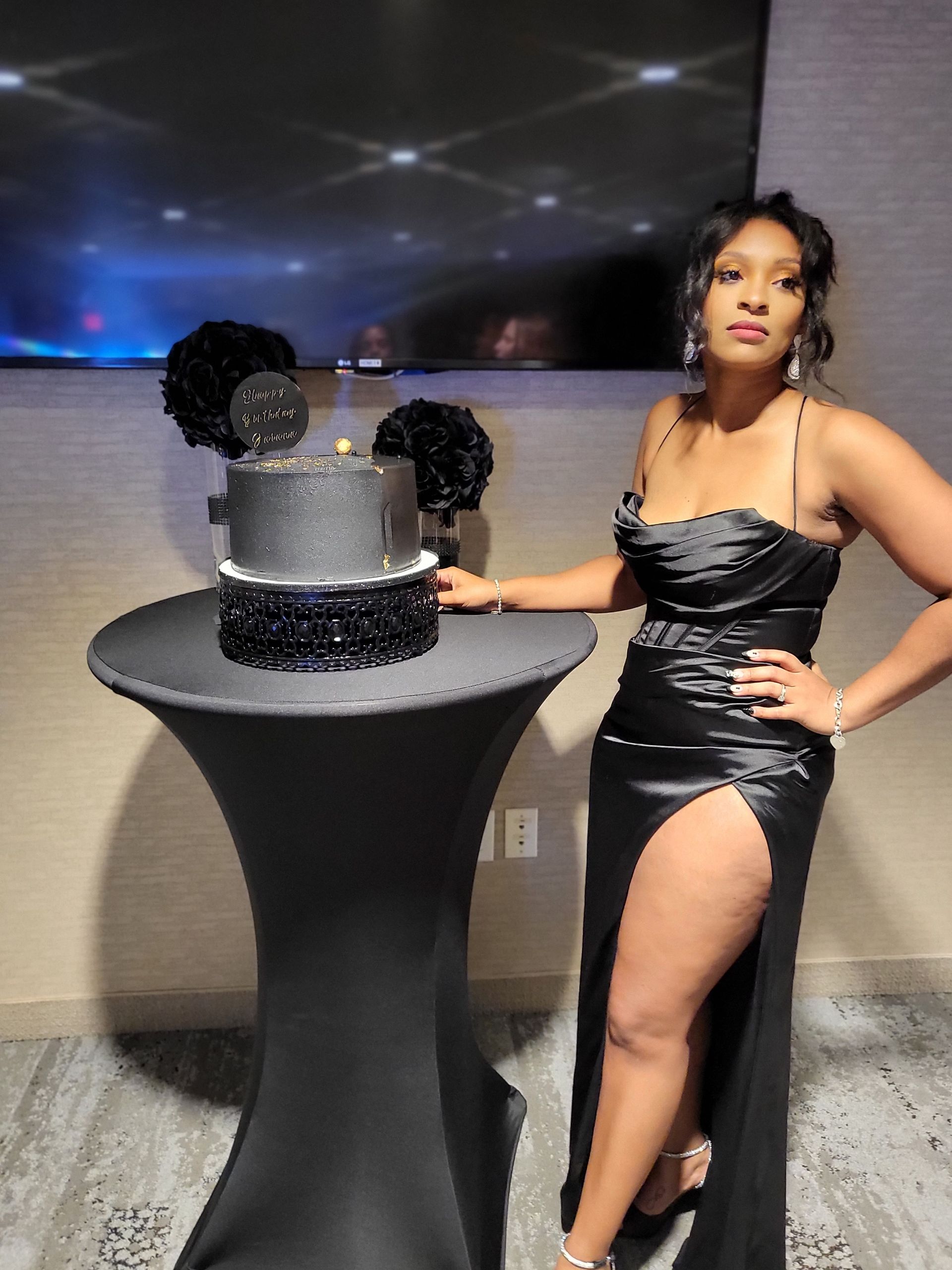 black and silver birthday cake