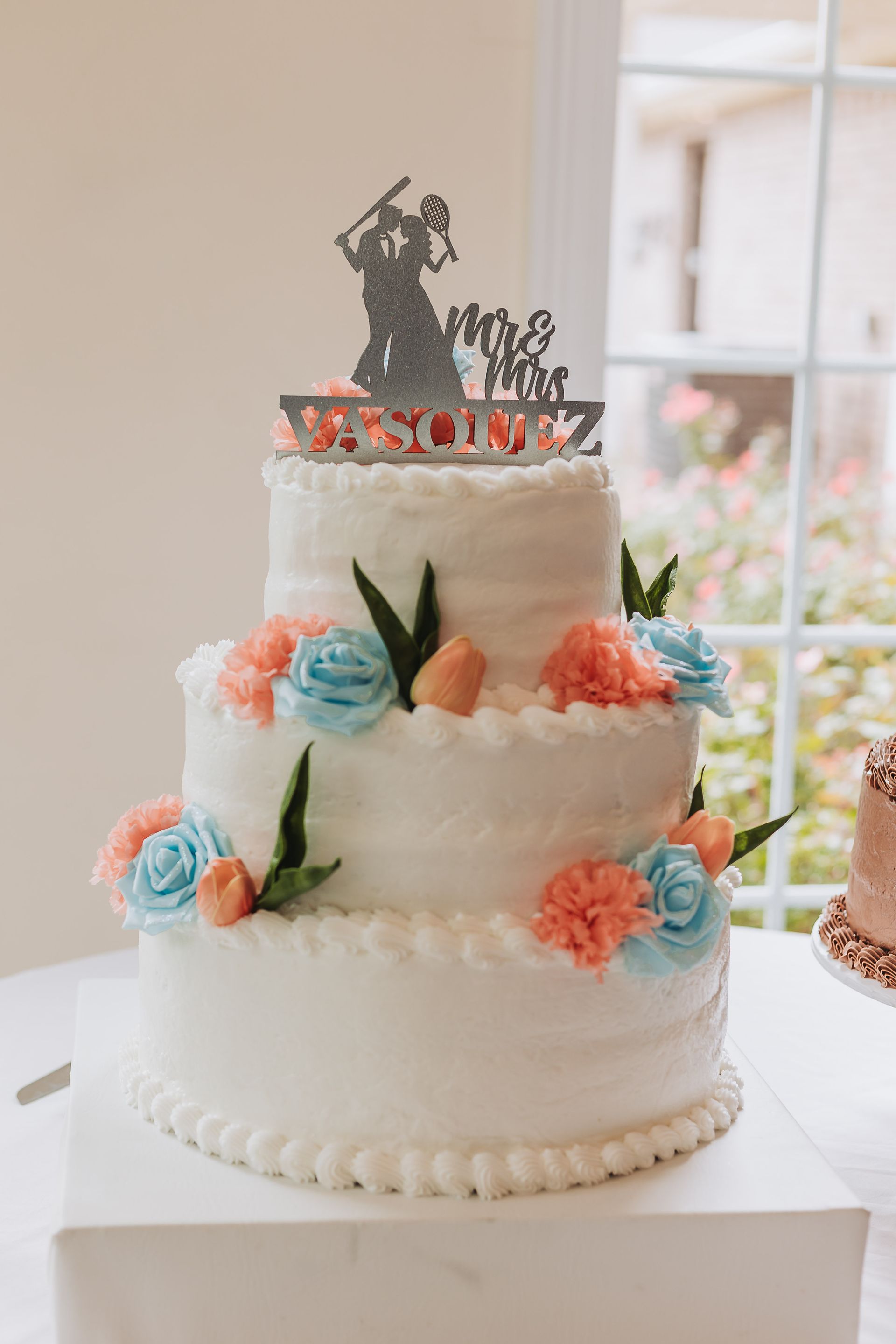 tennis and baseball themed wedding cake topper