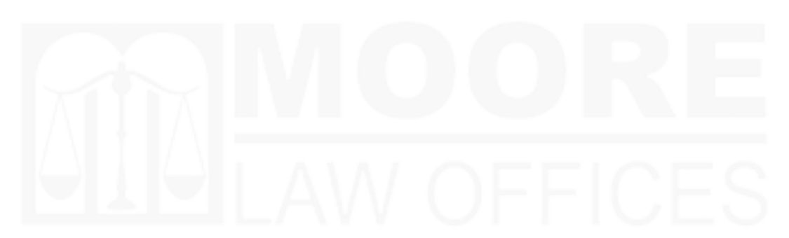 Moore Law Offices logo with stylized courthouse icon and pale gray text on white background