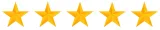 Five gold stars in a row, representing a rating of five out of five.