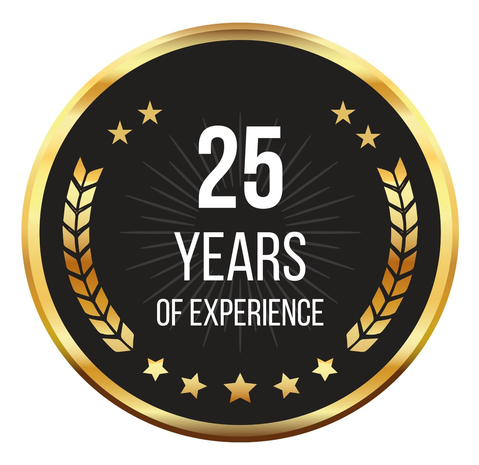 A 20 years of experience badge with a red ribbon