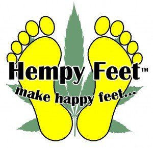 A logo for hempy feet that says make happy feet