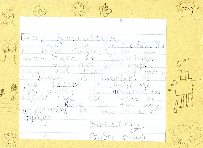 A child wrote a letter to dusty olivia