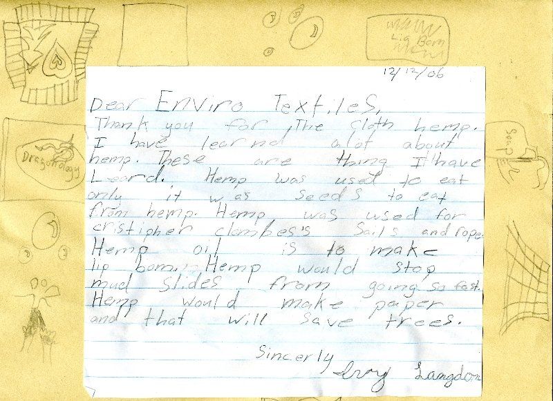A piece of paper that says ' dear enviro textiles ' on it