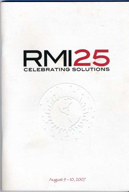 A white book titled rmi25 celebrating solutions