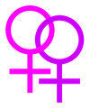 Due simboli femminili magenta sovrapposti su sfondo bianco