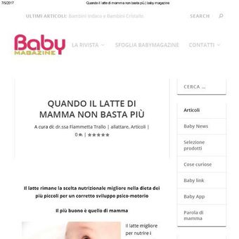 Screenshot of an Italian Baby Magazine article page titled “Quando il latte di mamma non basta più”