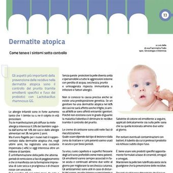 Pagina di una brochure in italiano sulla dermatite atopica con colonne di testo