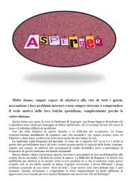 Ovale rosa con lettere ritagliate che compongono la parola “ASPERGER” sopra un blocco di testo piccolo su sfondo bianco