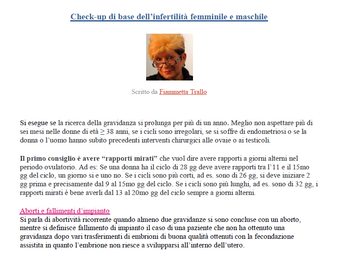 Pagina di un articolo in italiano con un piccolo ritratto e testo sui controlli di fertilità maschile e femminile.