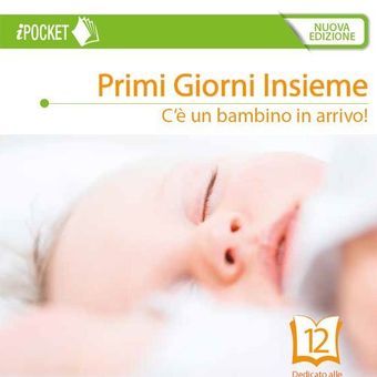 Copertina di un libro con neonato addormentato e testo “Primi Giorni Insieme” su sfondo bianco e verde