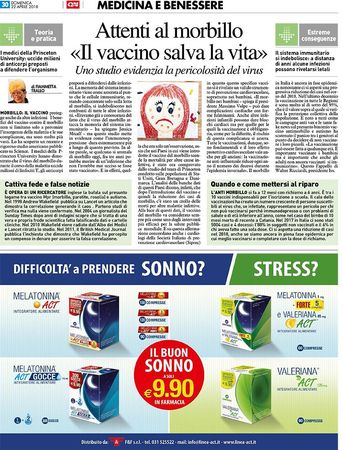 Pagina di un quotidiano italiano sulla sicurezza del vaccino contro il morbillo