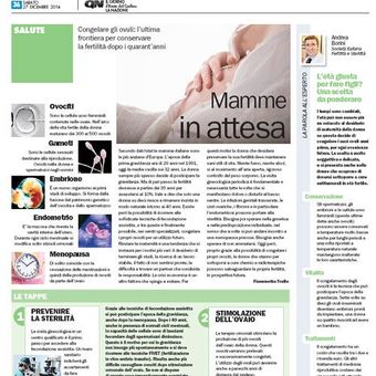 Pagina di una rivista dedicata alla gravidanza, intitolata 