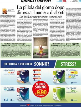 Annuncio pubblicitario in italiano sulla pillola del giorno dopo, con confezioni verdi e striscioni con la scritta 