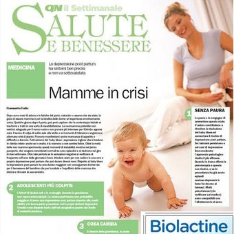 Copertina di una rivista in verde e bianco, intitolata “Salute Benessere”, con un bambino e una donna in primo piano.