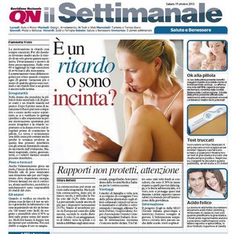 Italian magazine cover with a woman and headline “È un ritardo o sono incinta?”
