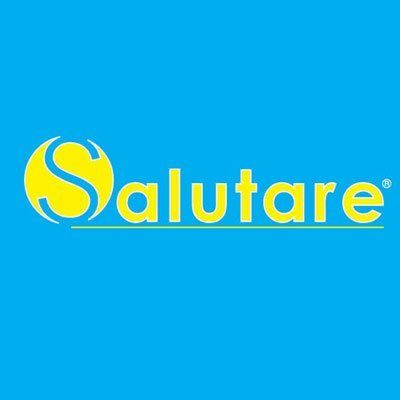 Logo Salutare in giallo su sfondo blu brillante