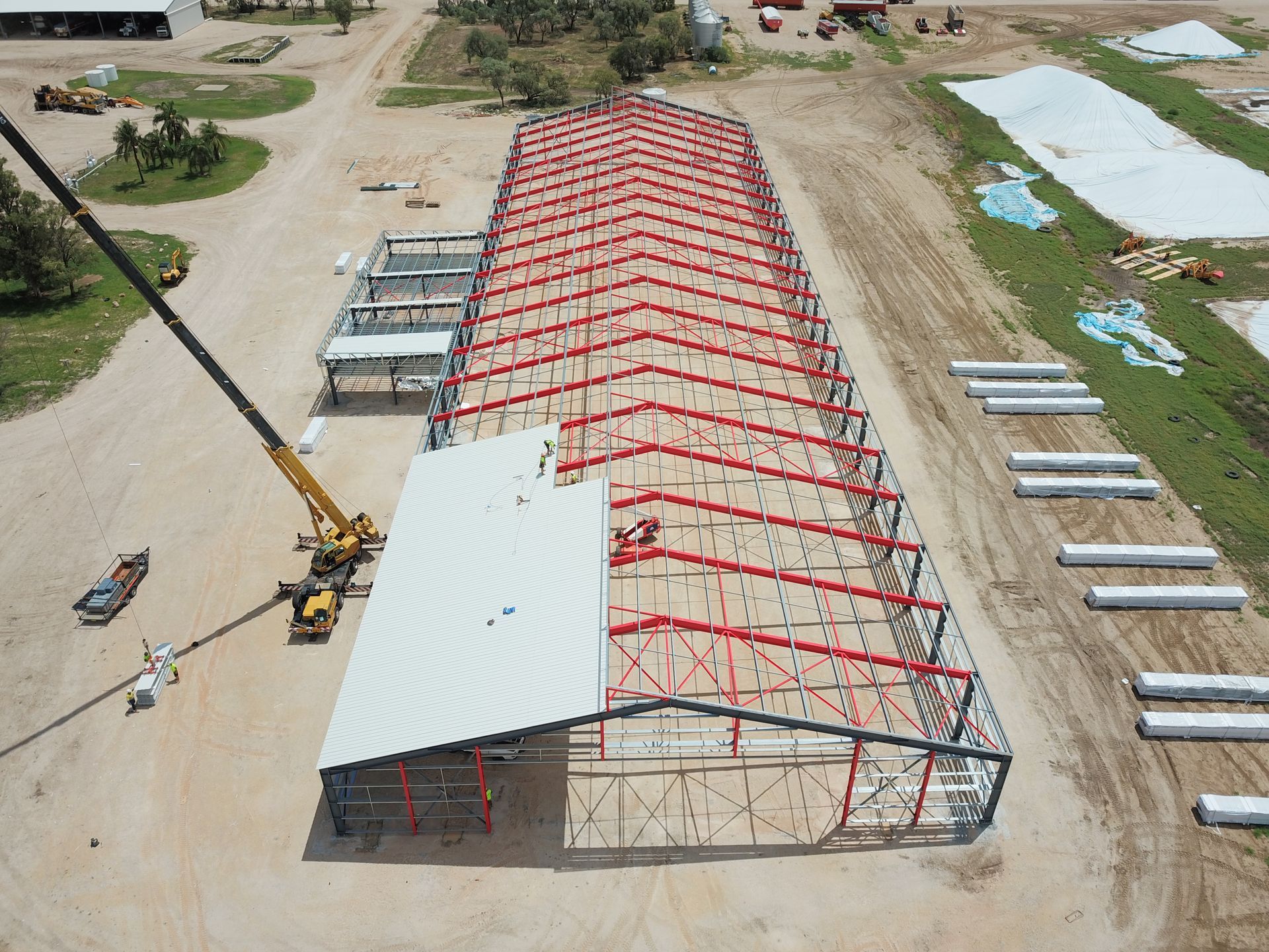 Large birds eye view of a industrial roof replacement — Rhythm Roofing in Grafton, NSW