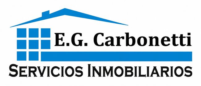 Logotipo de EG Carbonetti Servicios Inmobiliarios con icono de edificio azul y texto negro