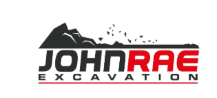 JOHNRAE Excavation logo with black and red mountain and bold text