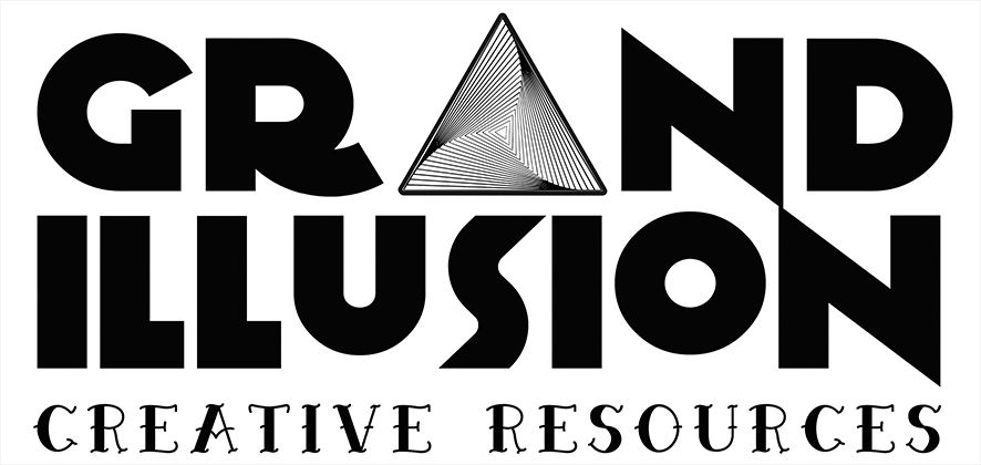 Grand Illusion Creative Resources logo in black and gray with a pyramid icon between the words