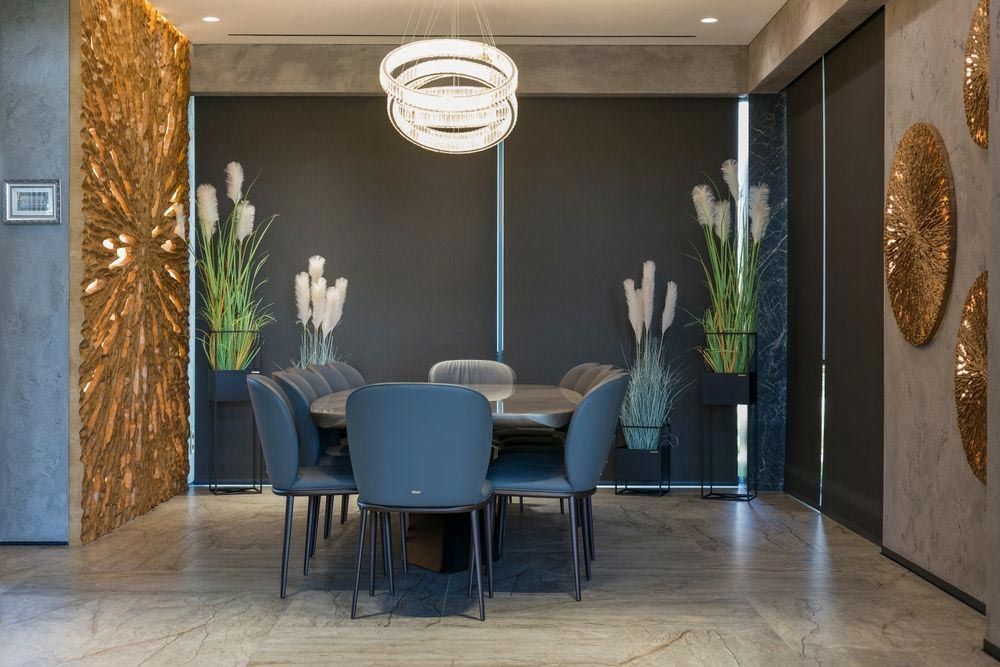 Dark Roller Blinds On Dining Room