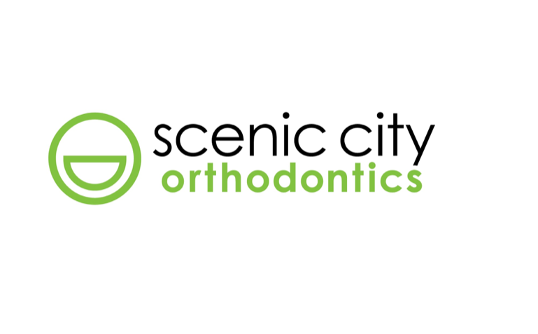 Scenic City Orthodontics logo: green circle with a smile, text 