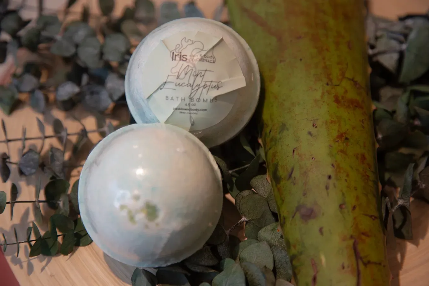 Mint Eucalyptus Bath Bombs with Aloe next to it