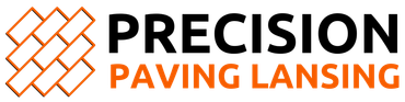 A logo for precision paving lansing with a brick pattern