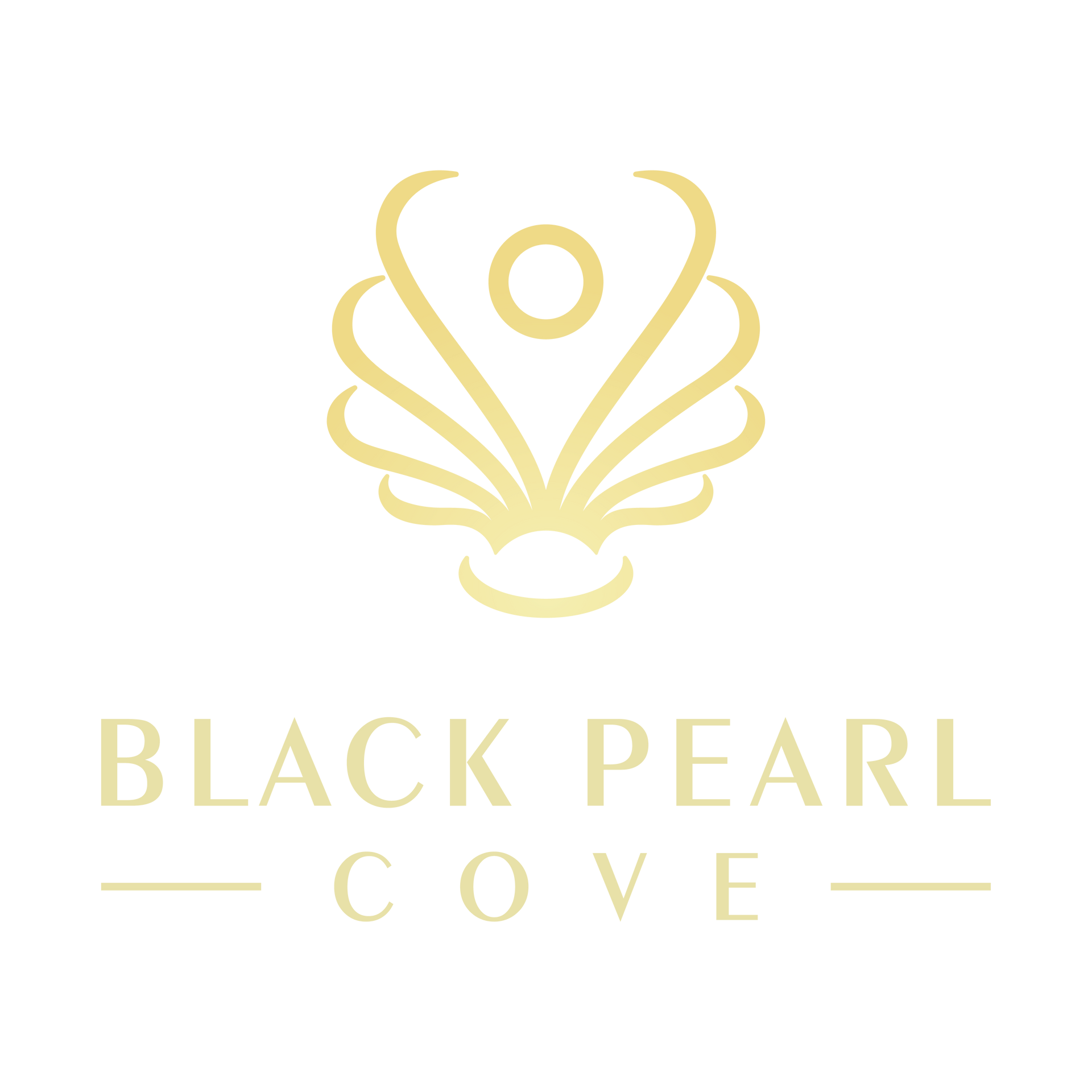 Gold logo: stylized seashell with a person-like figure on top, and the words 