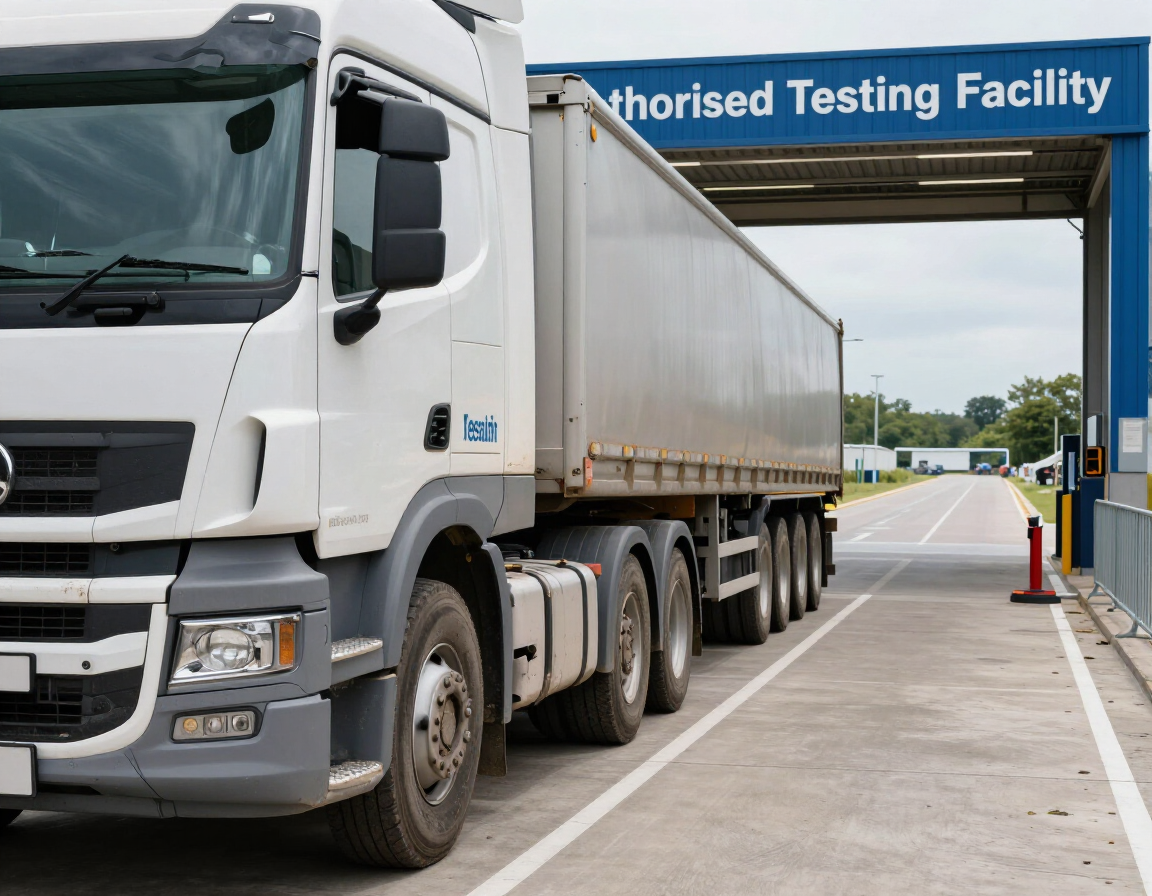 HGV entering an authorised testing facility test lane