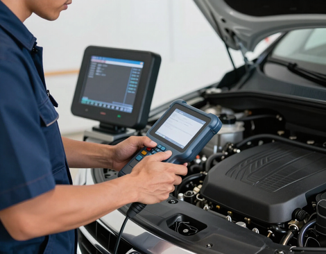 Technician using a diagnostic scan tool