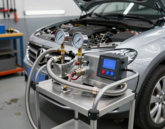 Air conditioning service equipment connected to a car