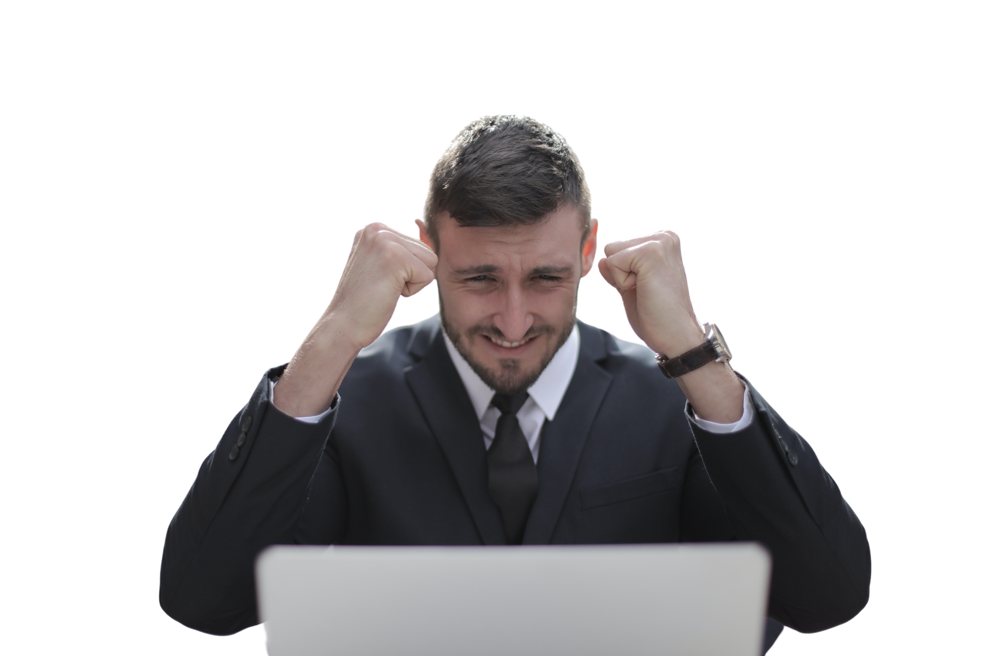 Image of a businessman trading stocks and crypto on his laptop.