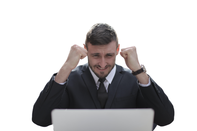 Image of a businessman trading stocks and crypto on his laptop.