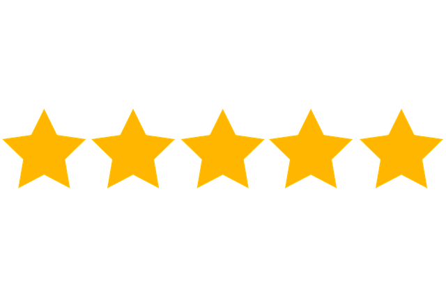 Image of five stars in a row and symbolizing a five star review.