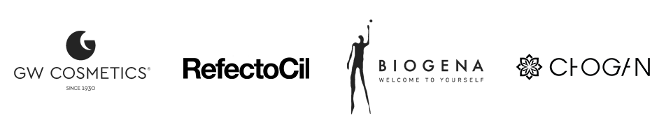 Markenlogos auf weißem Hintergrund: SW Cosmetics, RefetoCil, Biogena und CHOGIN.