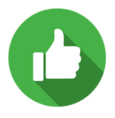 White thumbs-up icon inside a green circle with long shadow, indicating approval or like.